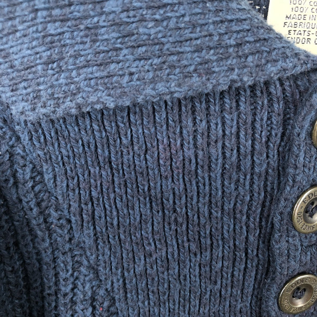 1990'S Eddie Bauer Rib-Knit Polo Sweater, Made in USA, Men's Size L (Equivalent), Vintage cotton Navy blue Vintage Second Hand