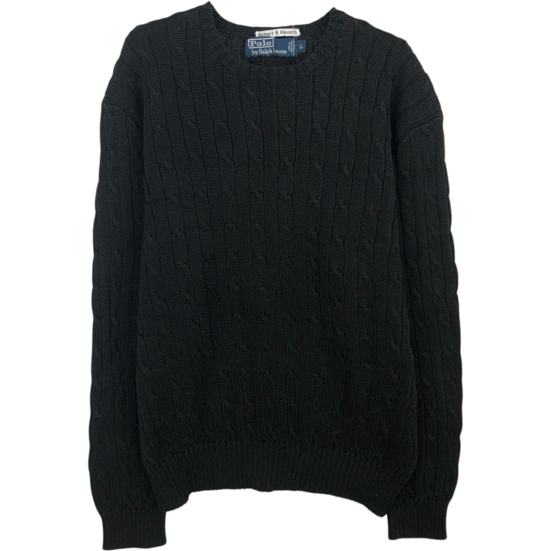 Ralph Lauren POLO by Ralph Lauren cable knit cotton sweater, men's size L cotton black type Vintage Second Hand