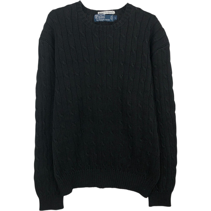 Ralph Lauren POLO by Ralph Lauren cable knit cotton sweater, men's size L cotton black type Vintage Second Hand