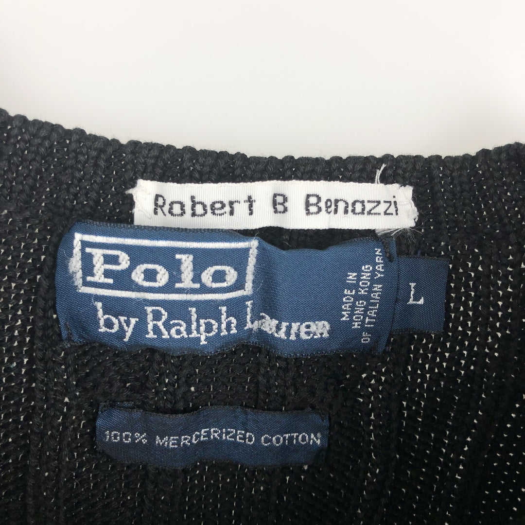 Ralph Lauren POLO by Ralph Lauren cable knit cotton sweater, men's size L cotton black type Vintage Second Hand