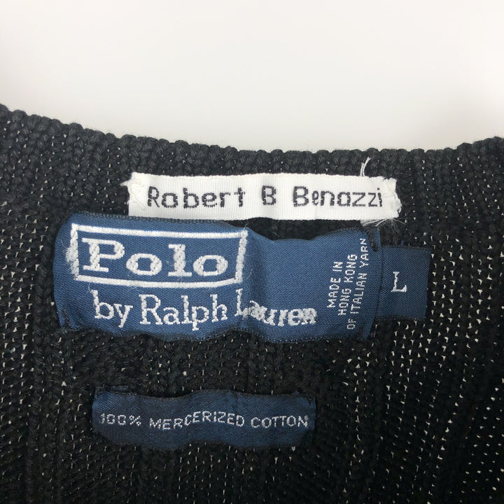 Ralph Lauren POLO by Ralph Lauren cable knit cotton sweater, men's size L cotton black type Vintage Second Hand