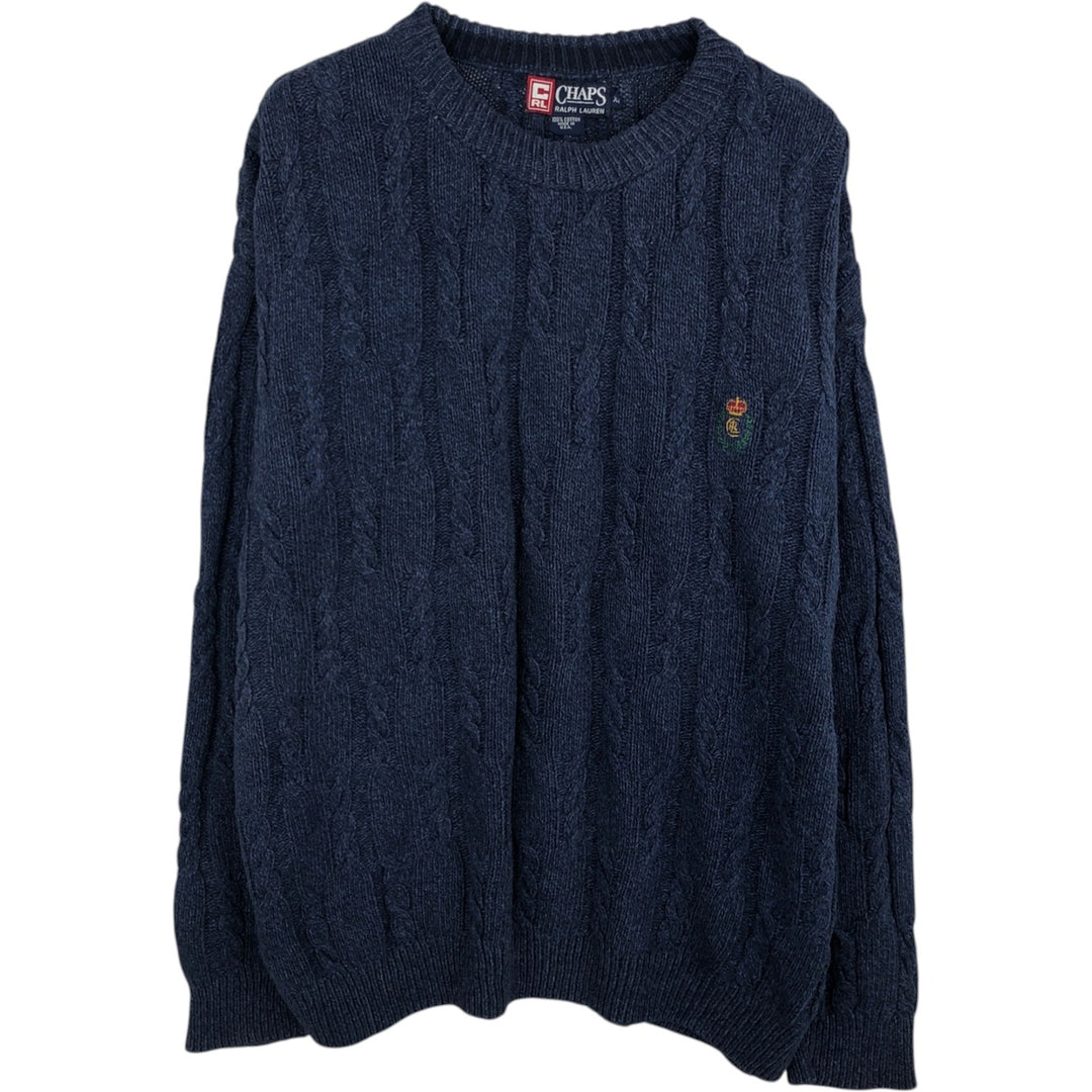90'S Ralph Lauren CHAPS Cable Knit Cotton Sweater, Made in USA, Men's XL equivalent, Vintage cotton navy blue type Vintage Second Hand