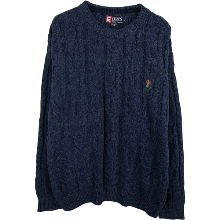 90'S Ralph Lauren CHAPS Cable Knit Cotton Sweater, Made in USA, Men's XL equivalent, Vintage cotton navy blue type Vintage Second Hand