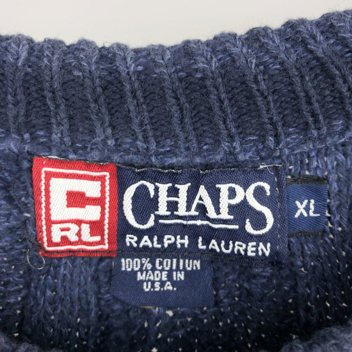 90'S Ralph Lauren CHAPS Cable Knit Cotton Sweater, Made in USA, Men's XL equivalent, Vintage cotton navy blue type Vintage Second Hand