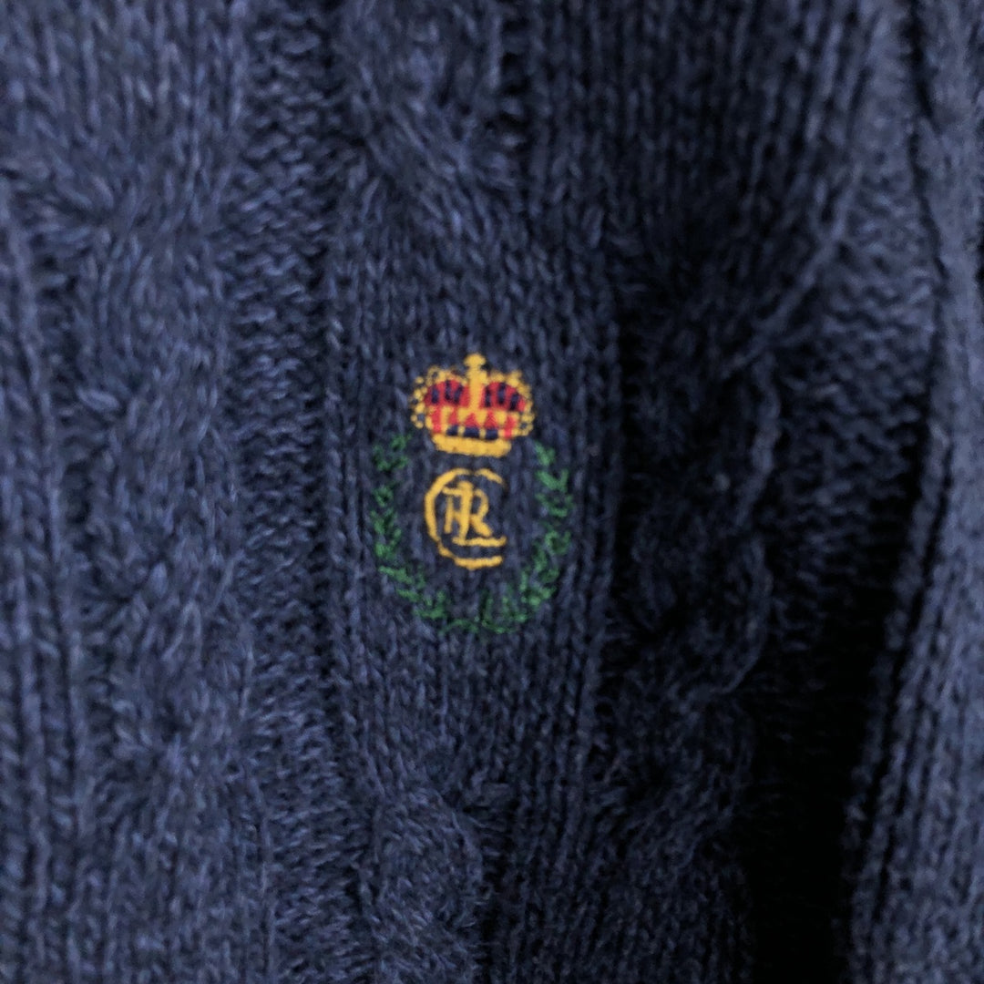 90'S Ralph Lauren CHAPS Cable Knit Cotton Sweater, Made in USA, Men's XL equivalent, Vintage cotton navy blue type Vintage Second Hand