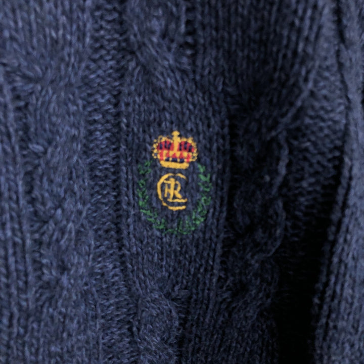 90'S Ralph Lauren CHAPS Cable Knit Cotton Sweater, Made in USA, Men's XL equivalent, Vintage cotton navy blue type Vintage Second Hand