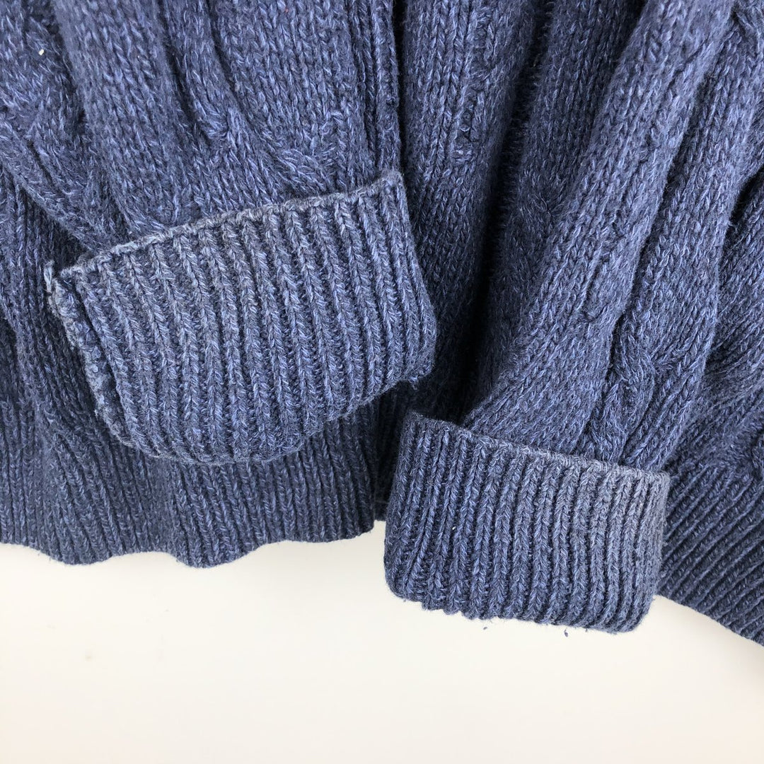 90'S Ralph Lauren CHAPS Cable Knit Cotton Sweater, Made in USA, Men's XL equivalent, Vintage cotton navy blue type Vintage Second Hand