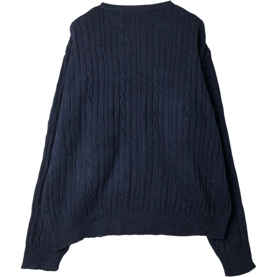 1990'S Ralph Lauren Chaps Cable Knit Cotton Sweater, Made in USA, Men's Size XL (approx.), Vintage cotton navy blue type Vintage Second Hand