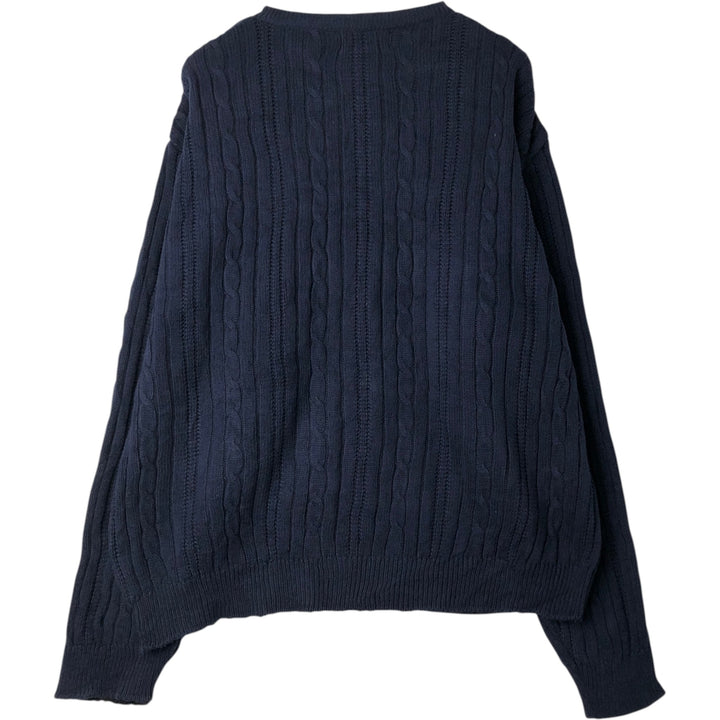 1990'S Ralph Lauren Chaps Cable Knit Cotton Sweater, Made in USA, Men's Size XL (approx.), Vintage cotton navy blue type Vintage Second Hand