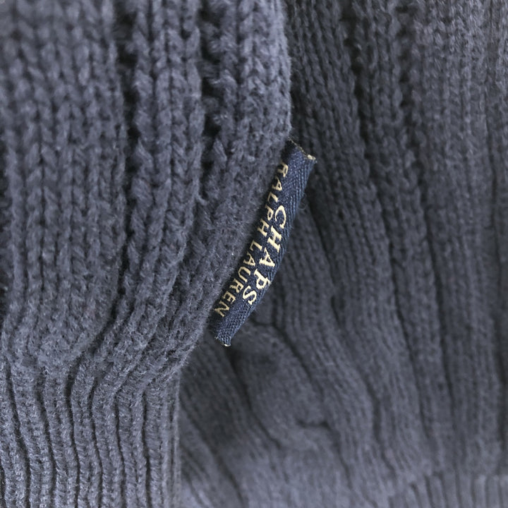 1990'S Ralph Lauren Chaps Cable Knit Cotton Sweater, Made in USA, Men's Size XL (approx.), Vintage cotton navy blue type Vintage Second Hand