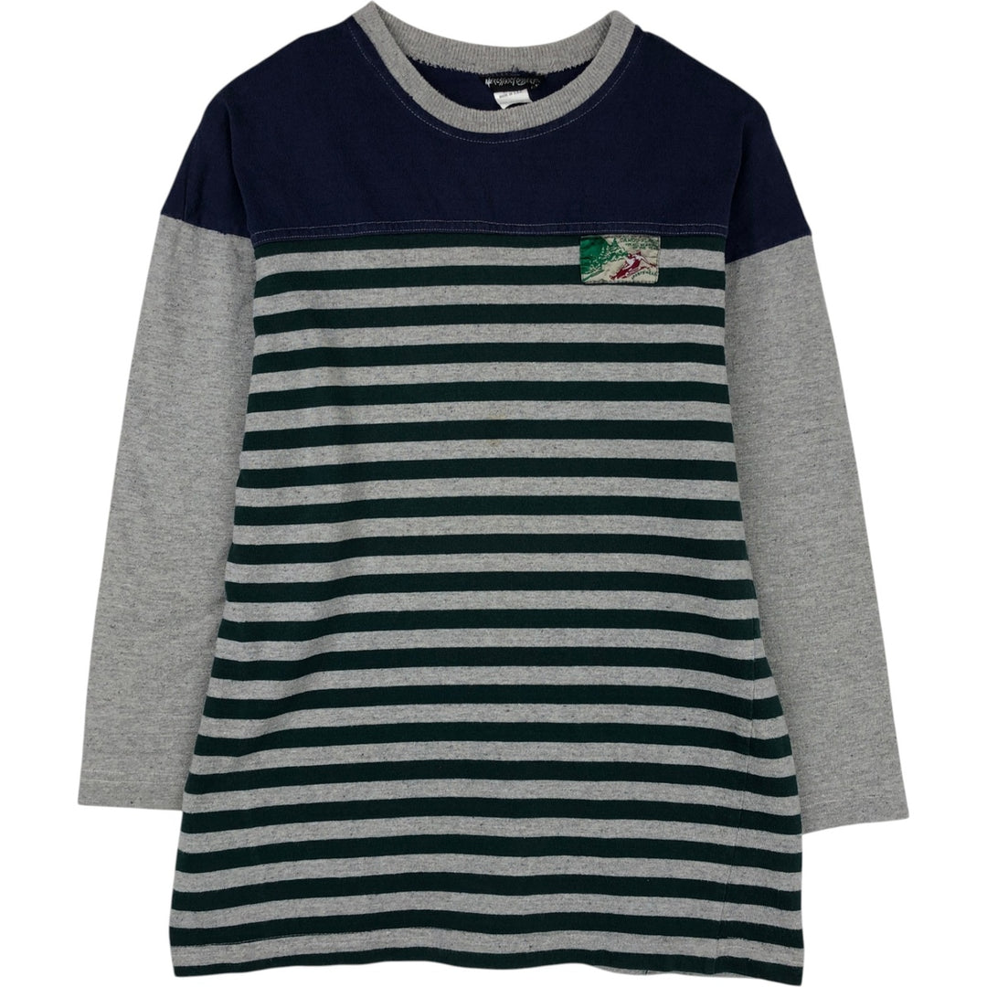 Necessary Objects Border Pattern Long-Sleeve T-Shirt, Made in USA, Men's Size M (Equivalent), Vintage cotton gray type Vintage Second Hand