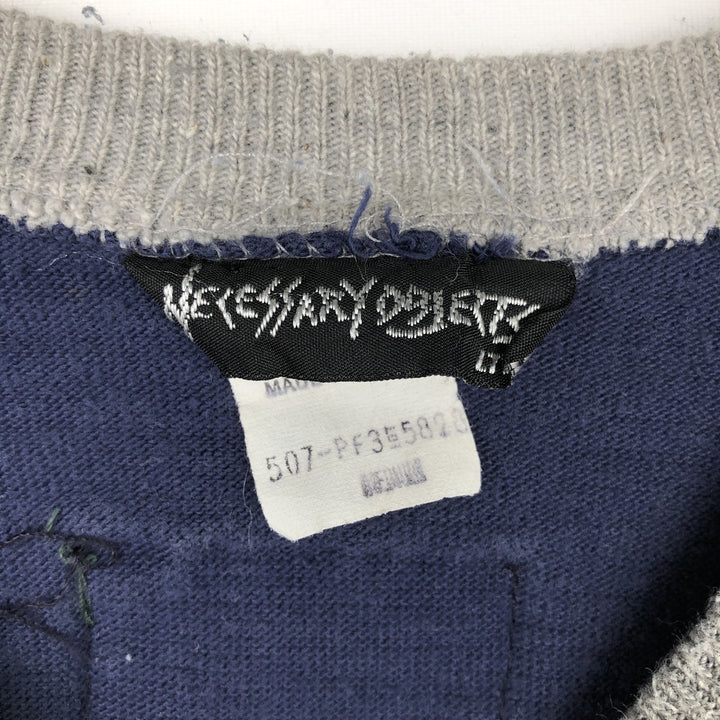 Necessary Objects Border Pattern Long-Sleeve T-Shirt, Made in USA, Men's Size M (Equivalent), Vintage cotton gray type Vintage Second Hand