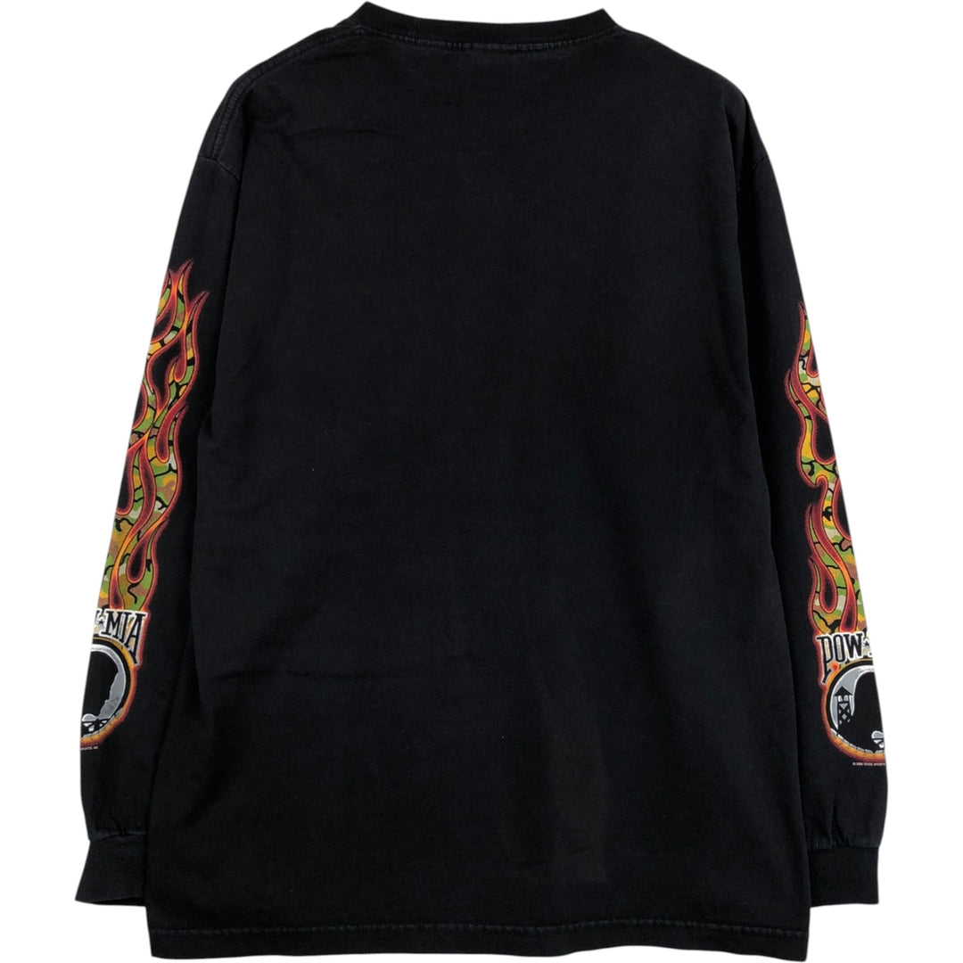 90s-00'S ALSTYLE Fire Pattern Motorcycle Long T-Shirt (Men's Size L) cotton black type Vintage Second Hand