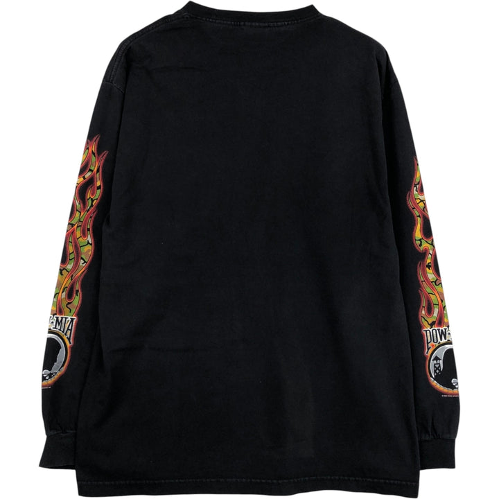 90s-00'S ALSTYLE Fire Pattern Motorcycle Long T-Shirt (Men's Size L) cotton black type Vintage Second Hand