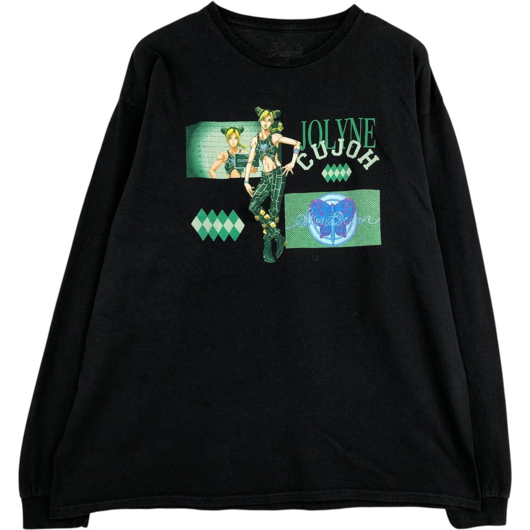 JoJo's Bizarre Adventure Jolyne Cujoh Anime Character Print Long-Sleeve T-Shirt (Men's XL equivalent) cotton black type Vintage Second Hand