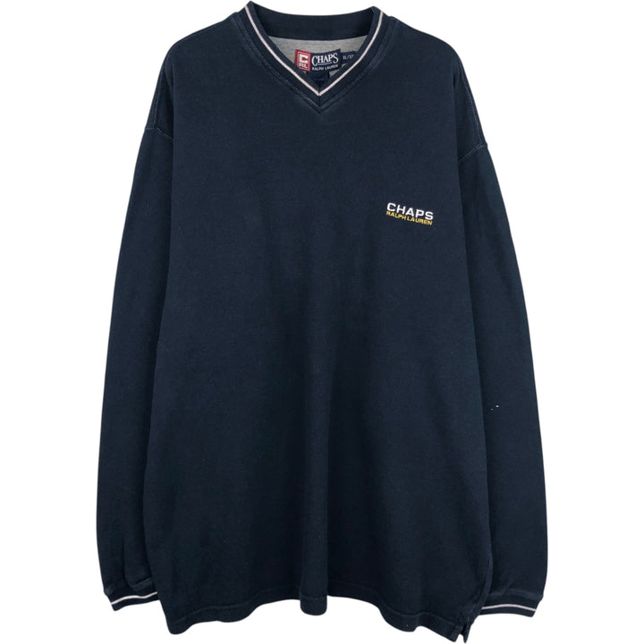 Ralph Lauren CHAPS V-neck long T-shirt, men's XL size cotton navy blue type Vintage Second Hand