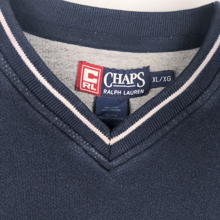 Ralph Lauren CHAPS V-neck long T-shirt, men's XL size cotton navy blue type Vintage Second Hand