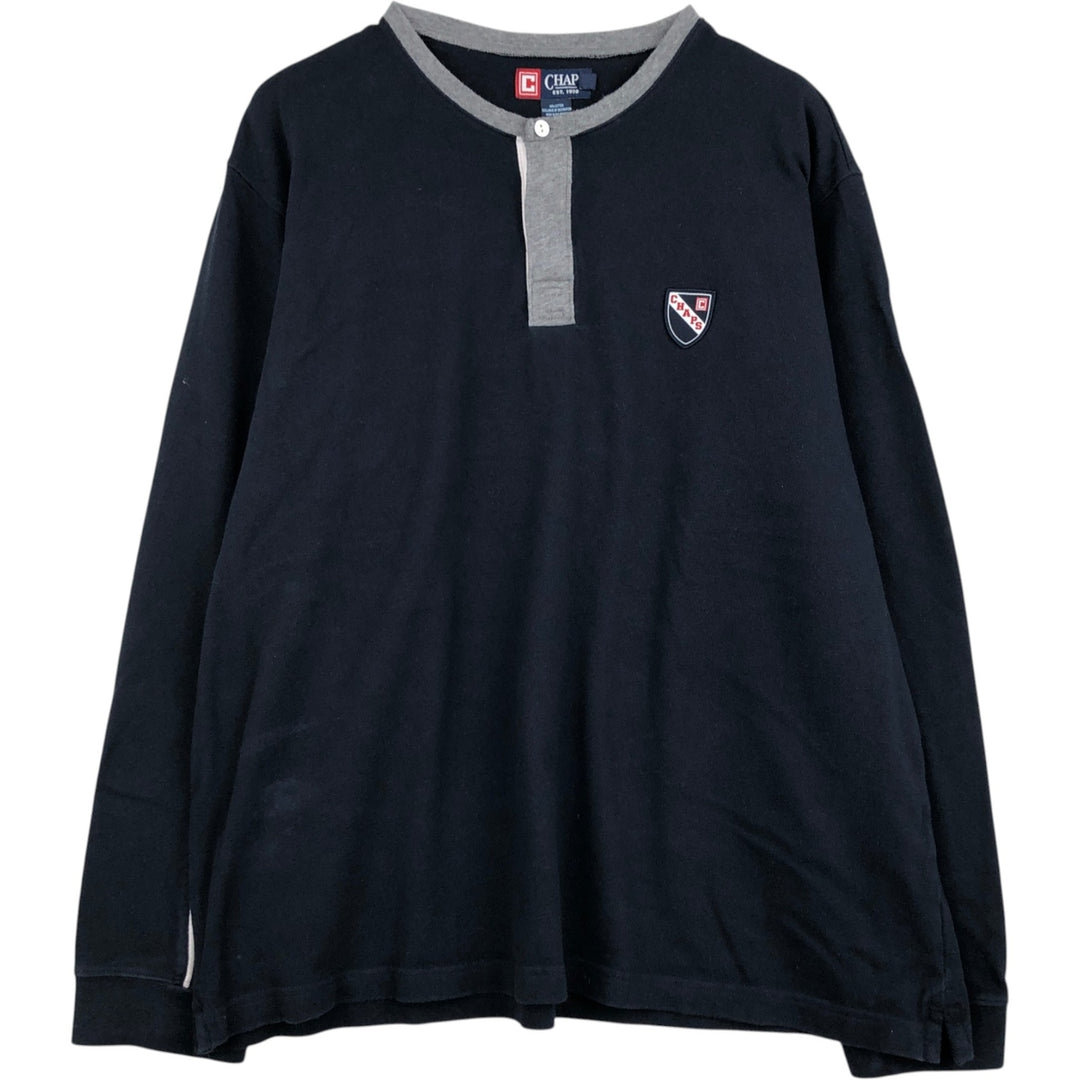 Ralph Lauren CHAPS Henley Neck Long-Sleeve T-Shirt (Men's XXL equivalent) cotton navy blue type Vintage Second Hand