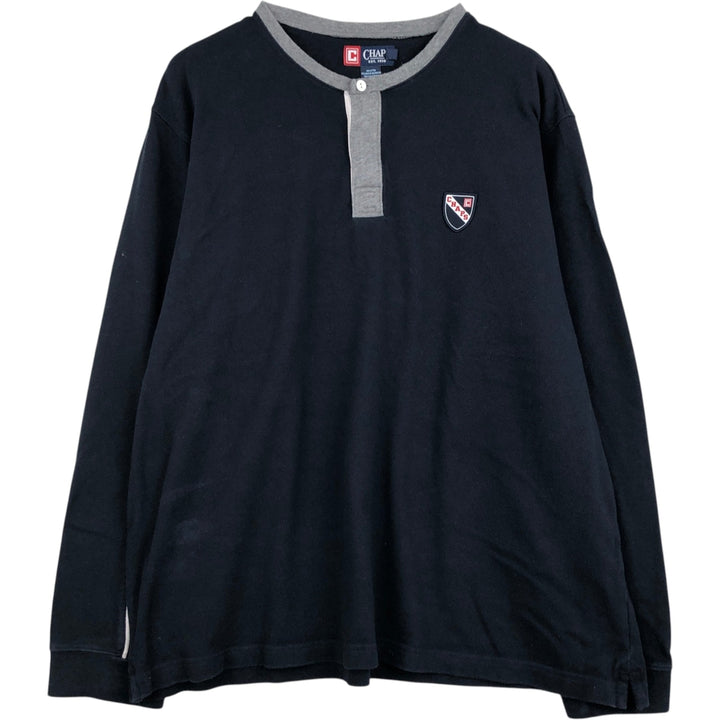 Ralph Lauren CHAPS Henley Neck Long-Sleeve T-Shirt (Men's XXL equivalent) cotton navy blue type Vintage Second Hand