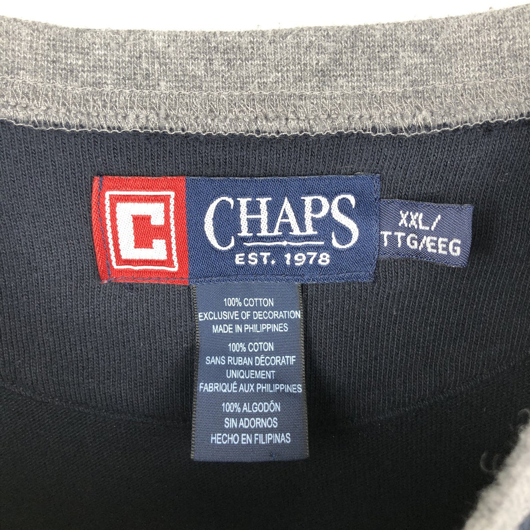 Ralph Lauren CHAPS Henley Neck Long-Sleeve T-Shirt (Men's XXL equivalent) cotton navy blue type Vintage Second Hand