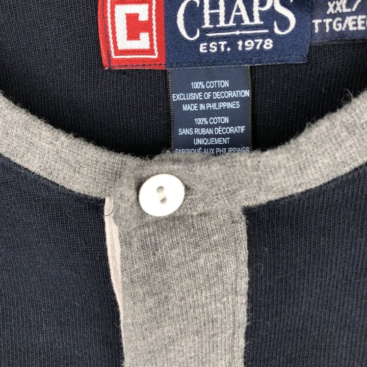 Ralph Lauren CHAPS Henley Neck Long-Sleeve T-Shirt (Men's XXL equivalent) cotton navy blue type Vintage Second Hand