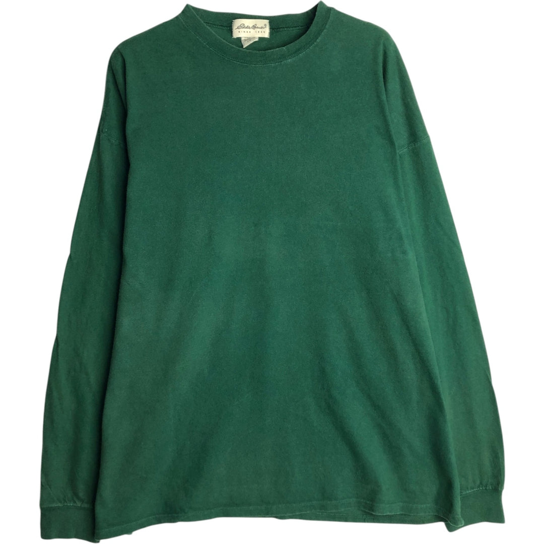 90'S Eddie Bauer Long-Sleeve T-Shirt, Made in USA, Men's Size L (Equivalent), Vintage cotton Green type dark green Vintage Second Hand