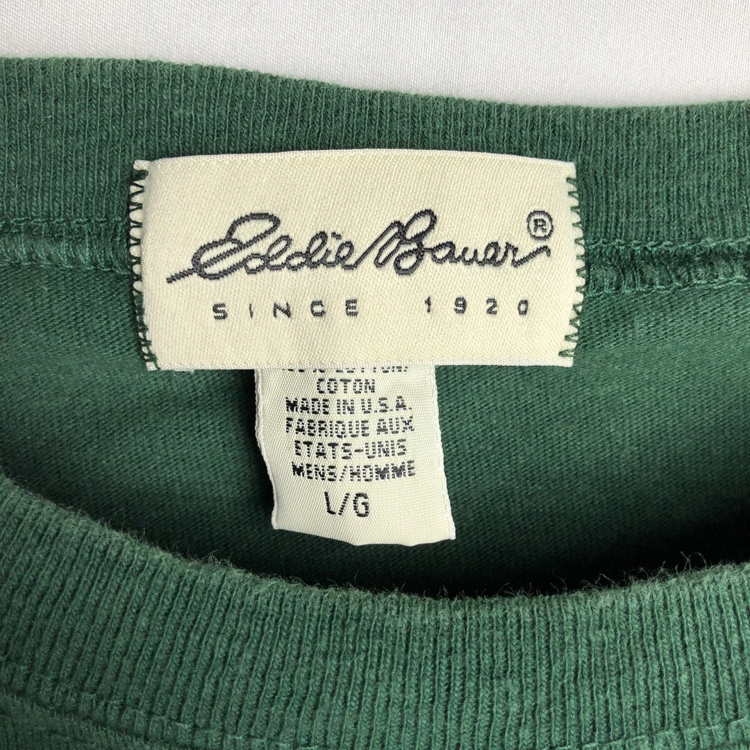 90'S Eddie Bauer Long-Sleeve T-Shirt, Made in USA, Men's Size L (Equivalent), Vintage cotton Green type dark green Vintage Second Hand