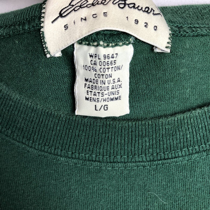 90'S Eddie Bauer Long-Sleeve T-Shirt, Made in USA, Men's Size L (Equivalent), Vintage cotton Green type dark green Vintage Second Hand