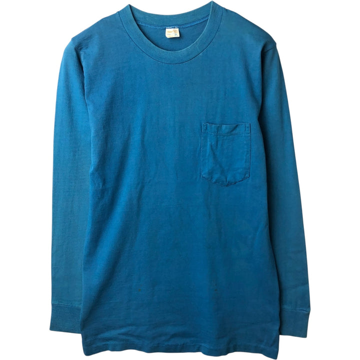 70s-80'S JC Penney TOWNCRAFT Plain Pocket Long-Sleeve T-Shirt, Men's Size M (Equivalent), Vintage unclear blue type Vintage Second Hand