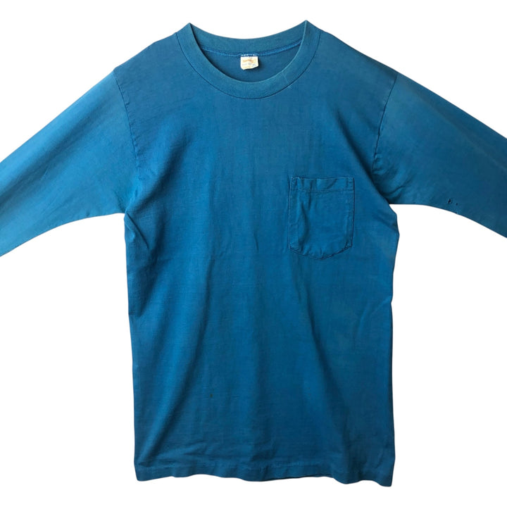 70s-80'S JC Penney TOWNCRAFT Plain Pocket Long-Sleeve T-Shirt, Men's Size M (Equivalent), Vintage unclear blue type Vintage Second Hand