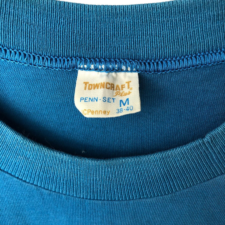 70s-80'S JC Penney TOWNCRAFT Plain Pocket Long-Sleeve T-Shirt, Men's Size M (Equivalent), Vintage unclear blue type Vintage Second Hand