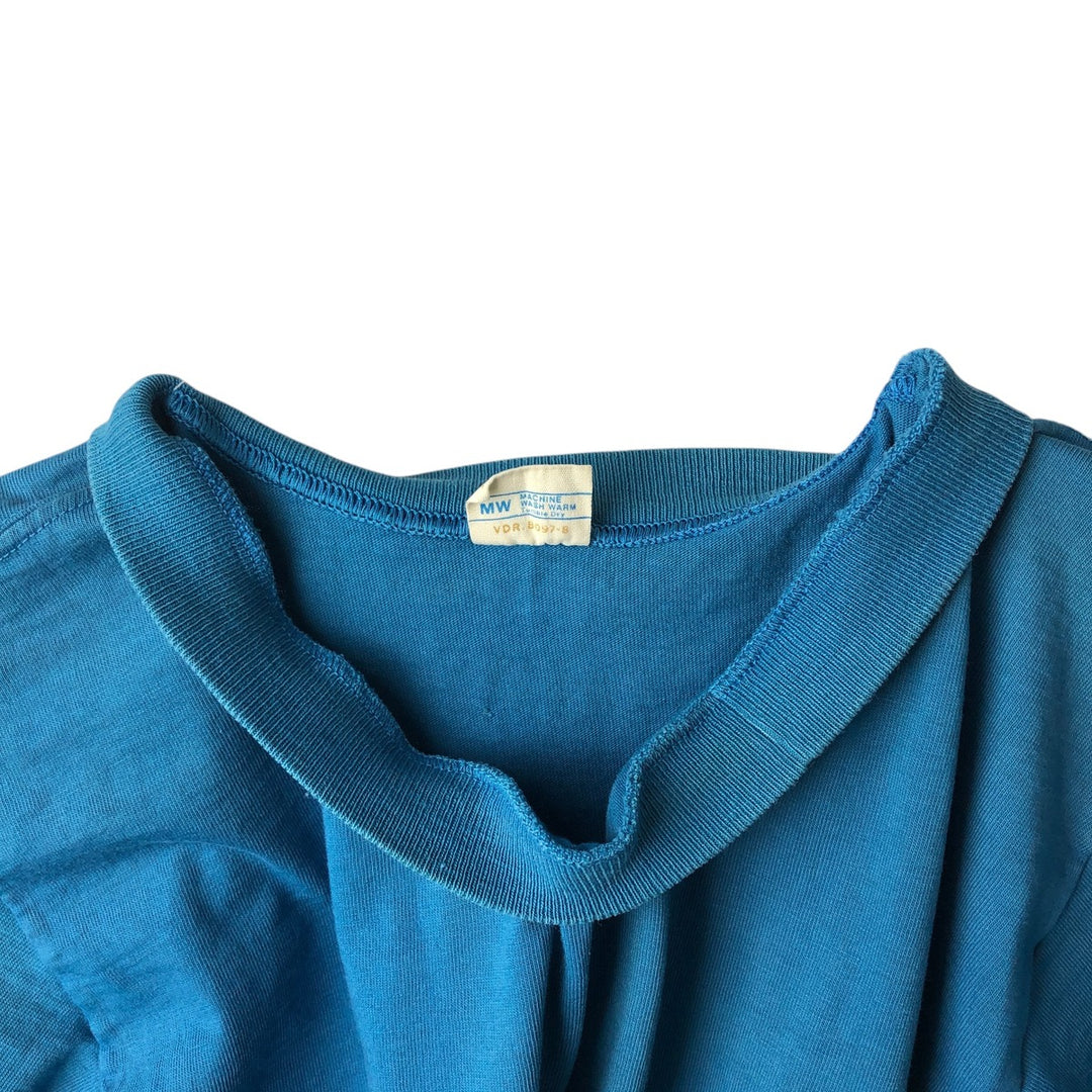 70s-80'S JC Penney TOWNCRAFT Plain Pocket Long-Sleeve T-Shirt, Men's Size M (Equivalent), Vintage unclear blue type Vintage Second Hand