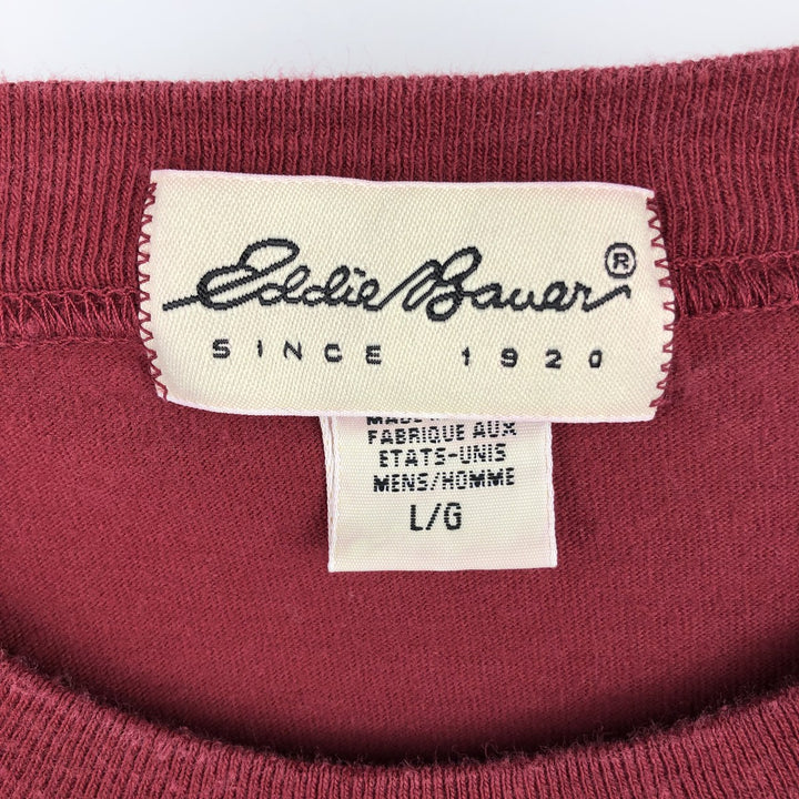 90'S Eddie Bauer Long-Sleeve T-Shirt, Made in USA, Men's Size L (Equivalent), Vintage cotton red type Vintage Second Hand