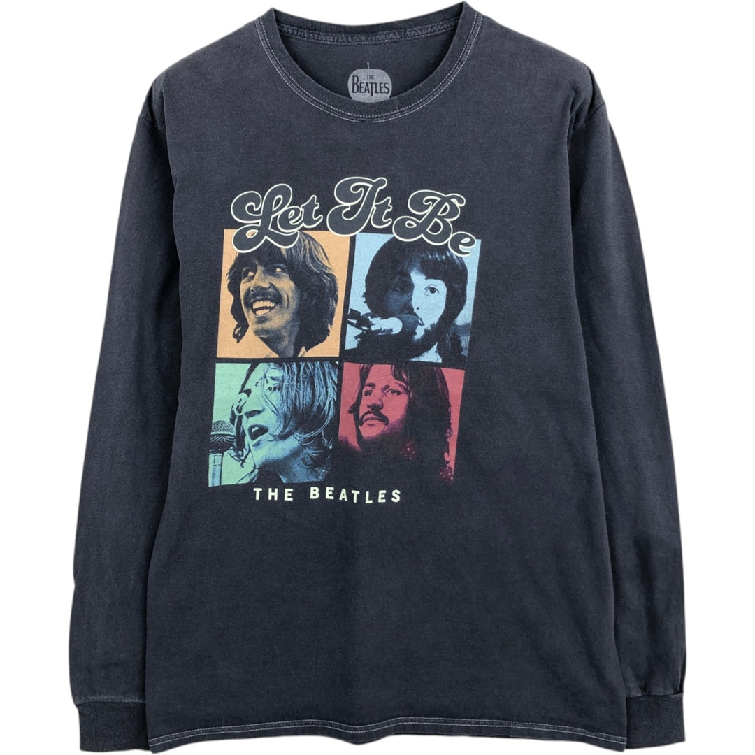 THE BEATLES Long Sleeve T-Shirt, Men's Size M cotton navy blue type Vintage Second Hand
