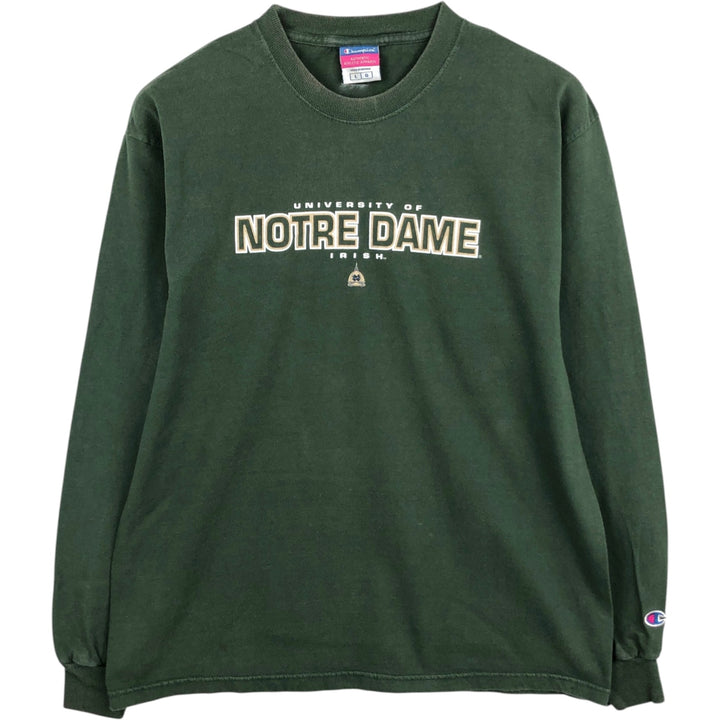 Champion Authentic Athletic Apparel Notre Dame University College Long-Sleeve T-Shirt (Men's Size L) - 2000s cotton Green type dark green Vintage Second Hand