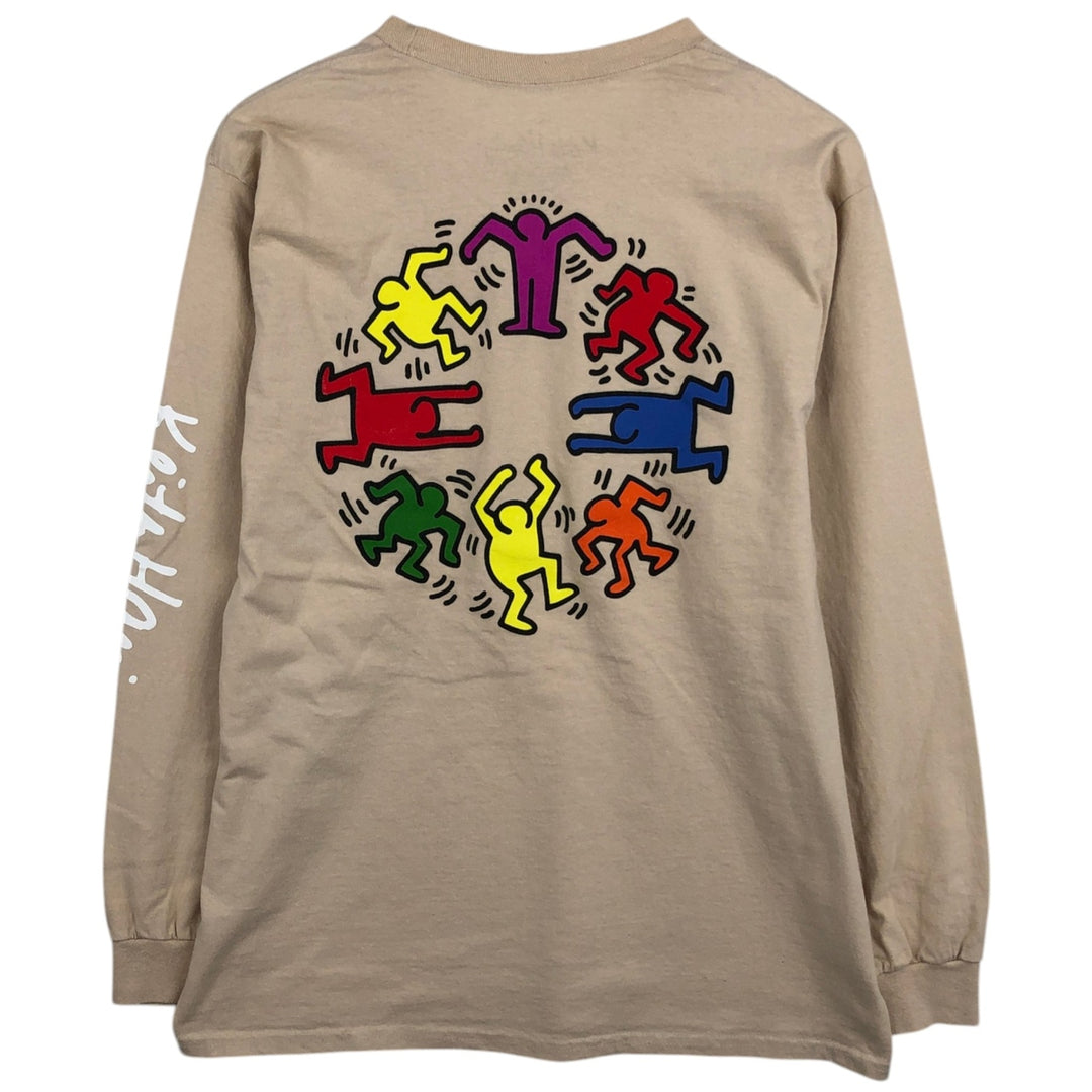 KEITH HARING Art Long-Sleeve T-Shirt (Men's Size L) cotton Beige type Vintage Second Hand