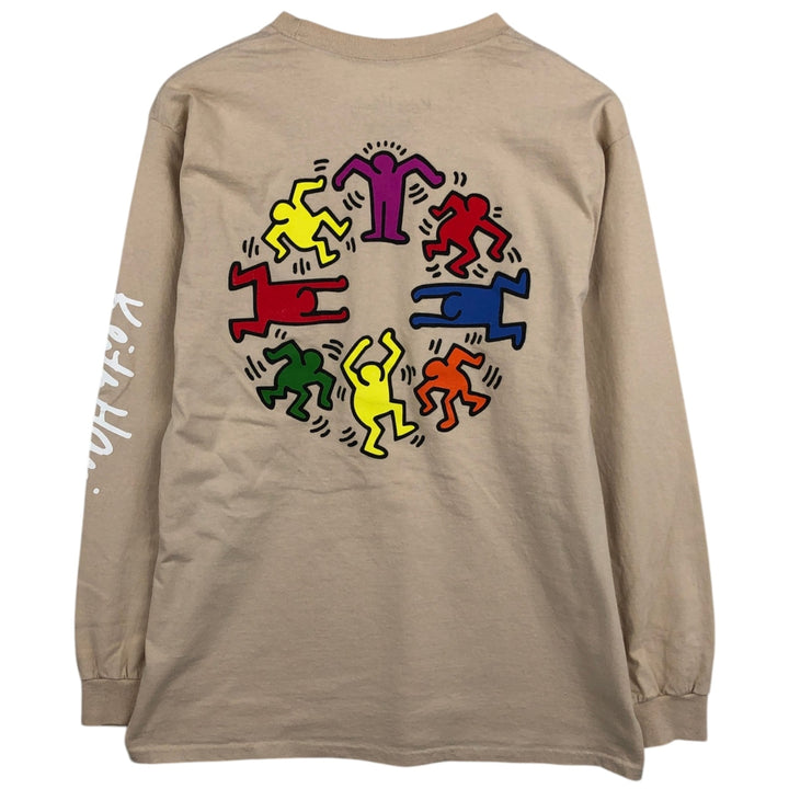 KEITH HARING Art Long-Sleeve T-Shirt (Men's Size L) cotton Beige type Vintage Second Hand