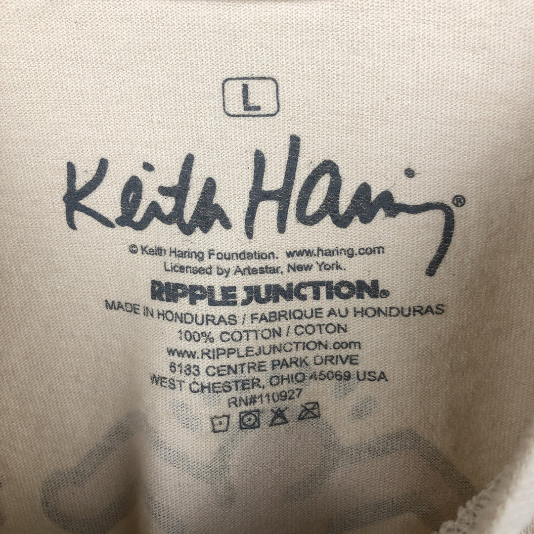 KEITH HARING Art Long-Sleeve T-Shirt (Men's Size L) cotton Beige type Vintage Second Hand