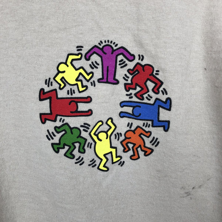 KEITH HARING Art Long-Sleeve T-Shirt (Men's Size L) cotton Beige type Vintage Second Hand