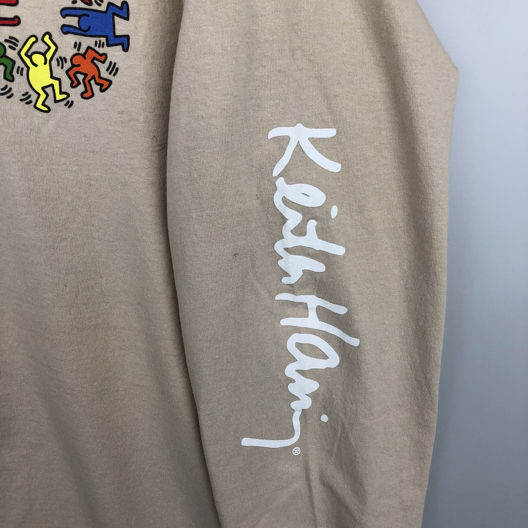 KEITH HARING Art Long-Sleeve T-Shirt (Men's Size L) cotton Beige type Vintage Second Hand