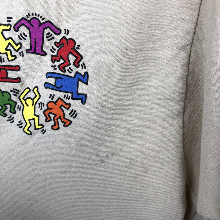 KEITH HARING Art Long-Sleeve T-Shirt (Men's Size L) cotton Beige type Vintage Second Hand