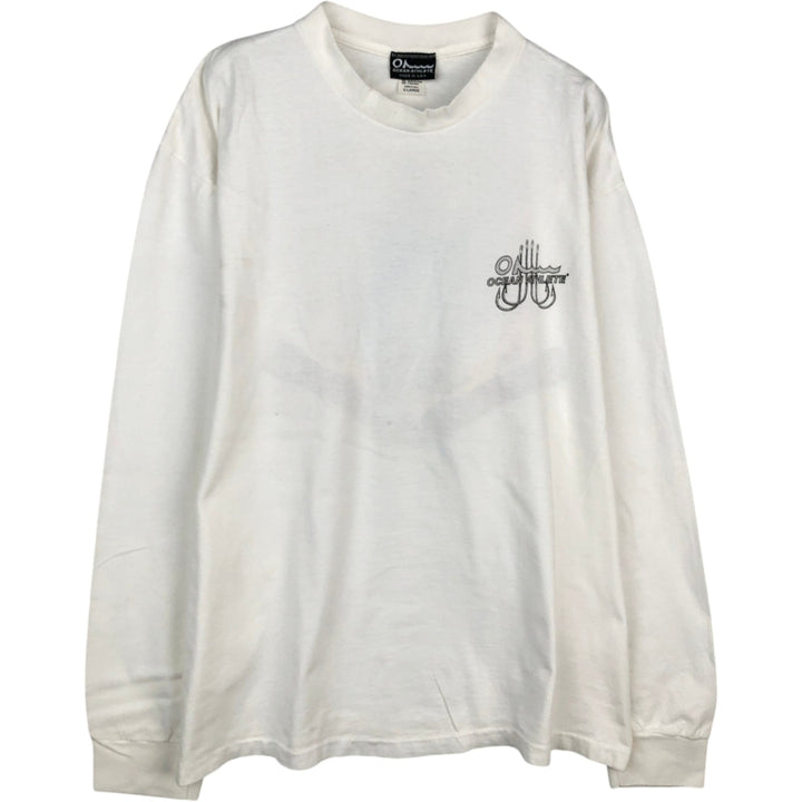 OCEAN ATHLETE Long-Sleeve T-Shirt, Made in USA, Men's Size XL (approx.) unclear white type Vintage Second Hand