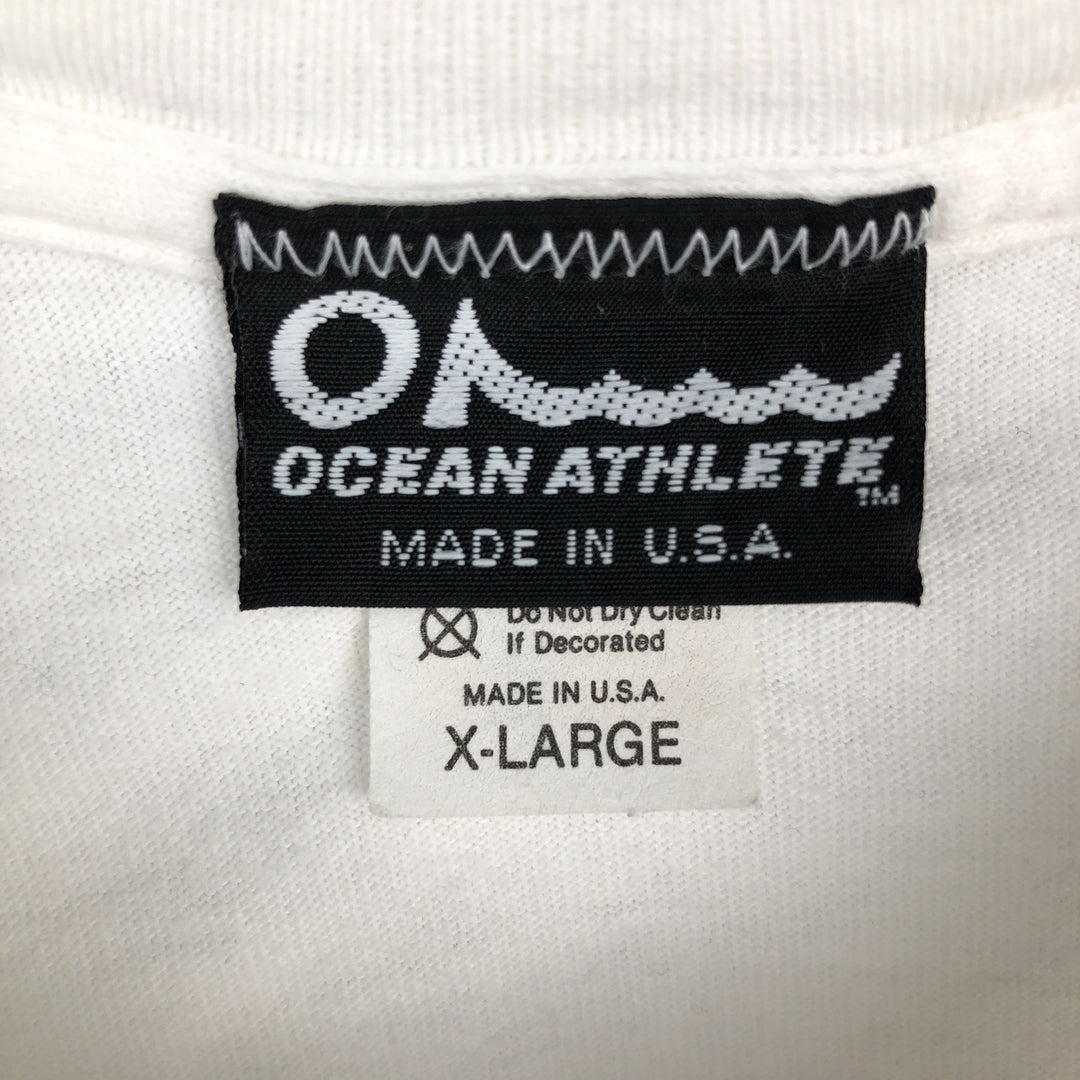 OCEAN ATHLETE Long-Sleeve T-Shirt, Made in USA, Men's Size XL (approx.) unclear white type Vintage Second Hand