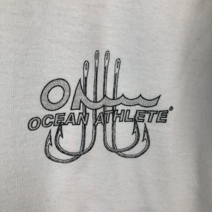 OCEAN ATHLETE Long-Sleeve T-Shirt, Made in USA, Men's Size XL (approx.) unclear white type Vintage Second Hand
