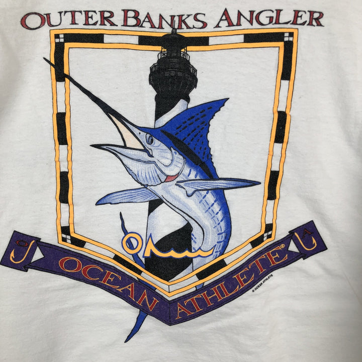 OCEAN ATHLETE Long-Sleeve T-Shirt, Made in USA, Men's Size XL (approx.) unclear white type Vintage Second Hand