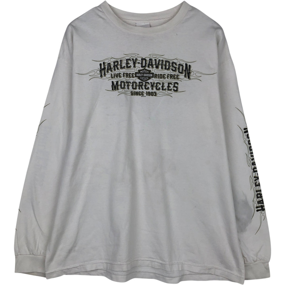 Harley-Davidson Fire Pattern Long T-Shirt, Men's XL Size cotton white type Vintage Second Hand