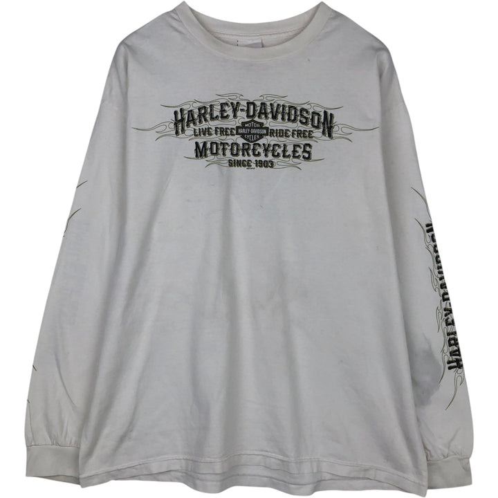 Harley-Davidson Fire Pattern Long T-Shirt, Men's XL Size cotton white type Vintage Second Hand