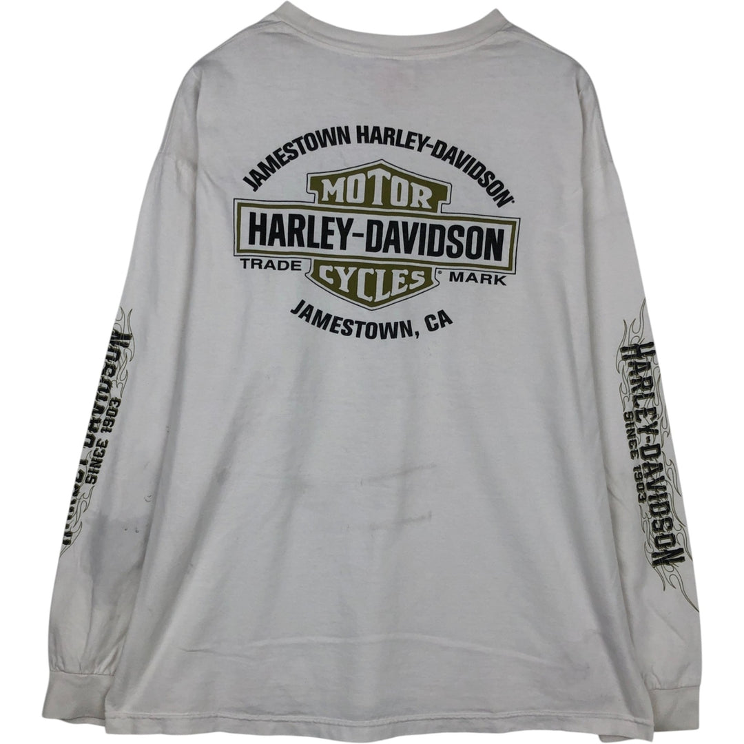 Harley-Davidson Fire Pattern Long T-Shirt, Men's XL Size cotton white type Vintage Second Hand