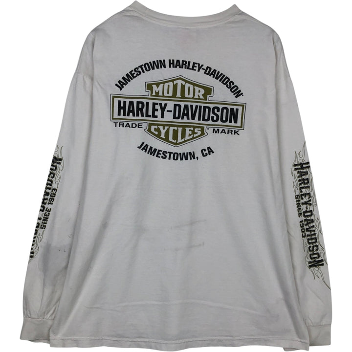 Harley-Davidson Fire Pattern Long T-Shirt, Men's XL Size cotton white type Vintage Second Hand
