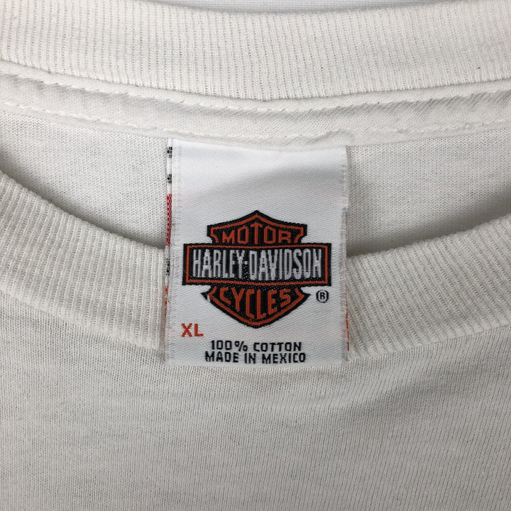 Harley-Davidson Fire Pattern Long T-Shirt, Men's XL Size cotton white type Vintage Second Hand
